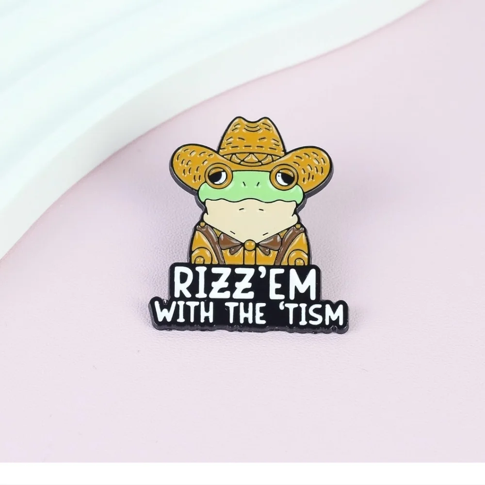 Enamel Frog Pin - Green & Brown Cowboy Design